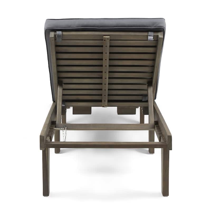 Outdoor Wooden Chaise Lounge Chair with Water-Resistant Cushion, Poolside Adjustable Reclining Chair