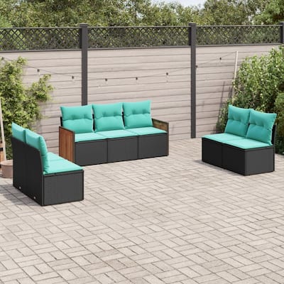 vidaXL 7 Piece Patio Sofa Set with Cushions Black Poly Rattan