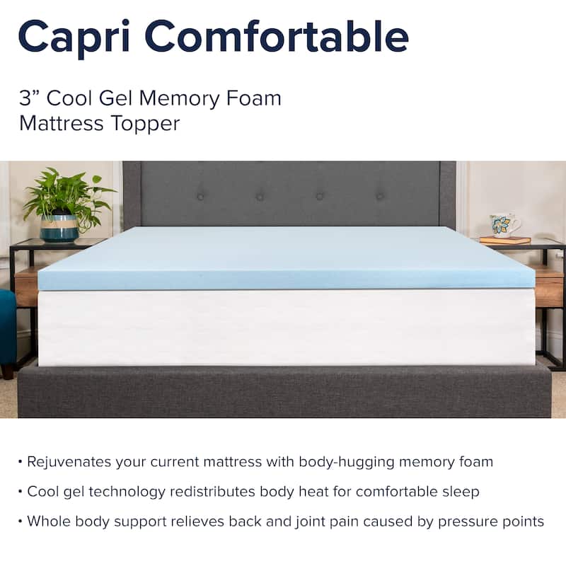 Gel Infused Hypoallergenic Cooling Memory Foam Mattress Topper - Blue