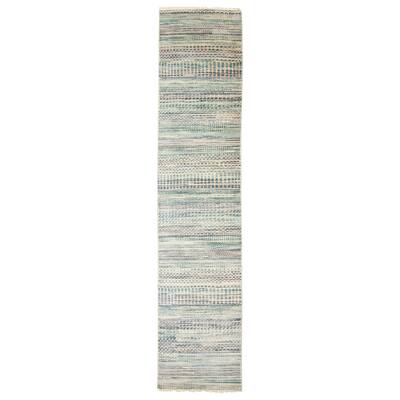 ECARPETGALLERY Hand-knotted Silk Shadow Teal Silk, Wool Rug - 2' 6" x 11' 6"