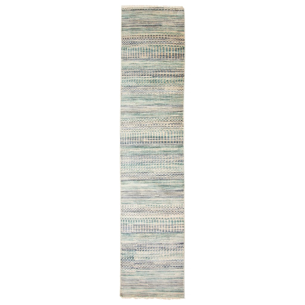 ECARPETGALLERY Hand-knotted Silk Shadow Teal Silk, Wool Rug - 2' 6" x 11' 6"
