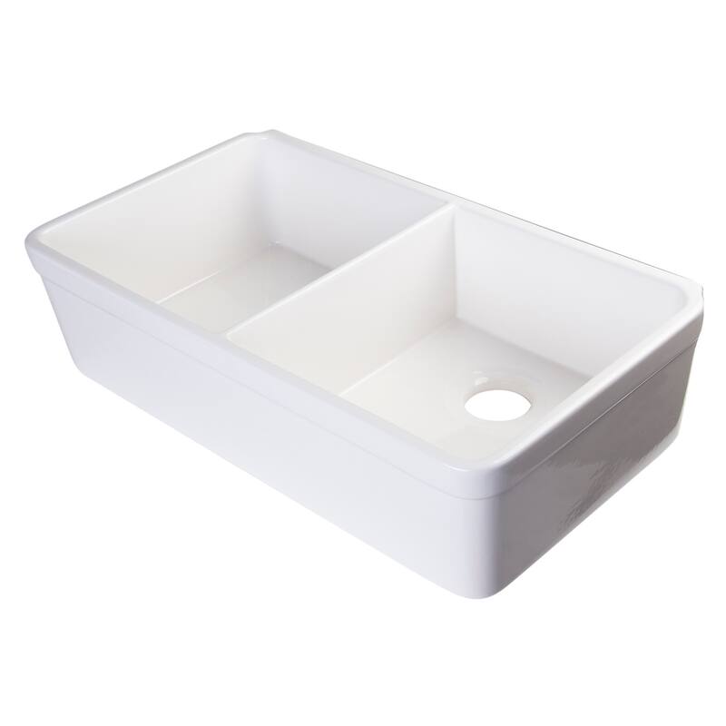 Alfi White Fireclay 32-inch Double Bowl Farmhouse Kitchen Sink with 1 3/4-inch Lip
