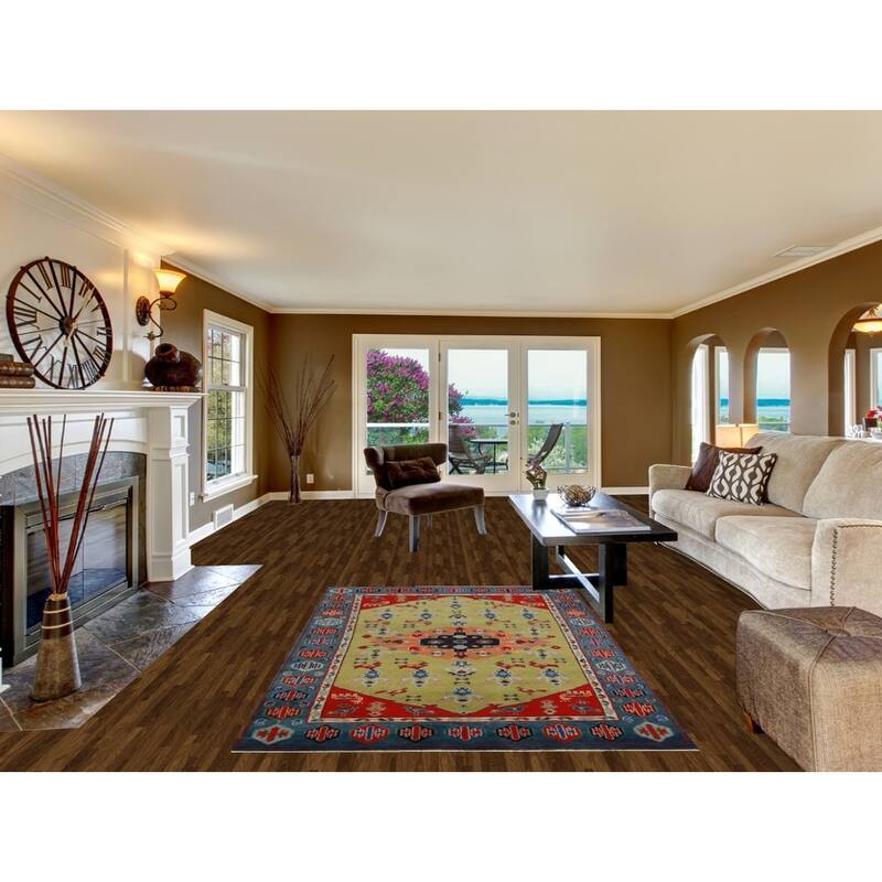 Animals Green Kazak Oriental Area Rug Handmade Wool Carpet - 4'10" x 7'7"