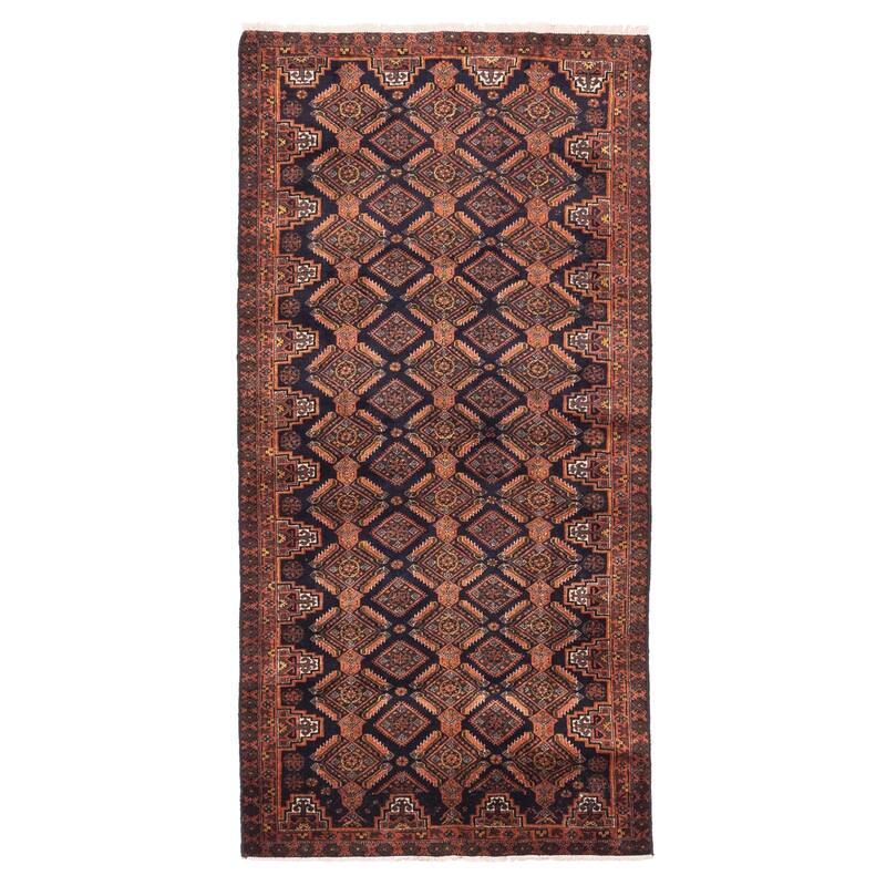 ECARPETGALLERY Hand-knotted Baluch Dark Navy Wool Rug - 2'11 x 6'0