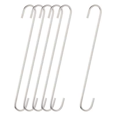 S Hanging Hooks, 12"(300mm) Extra Long Steel Hanger, Matt Silver, 6Pcs - Silver