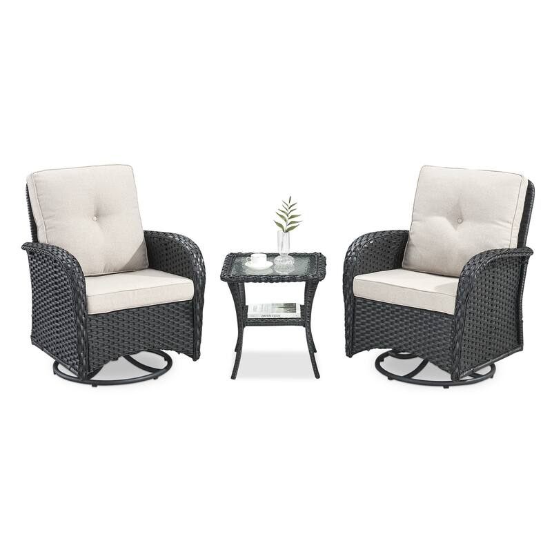 Outdoor Swivel Gliders Chair with Tempered Glass Side Table