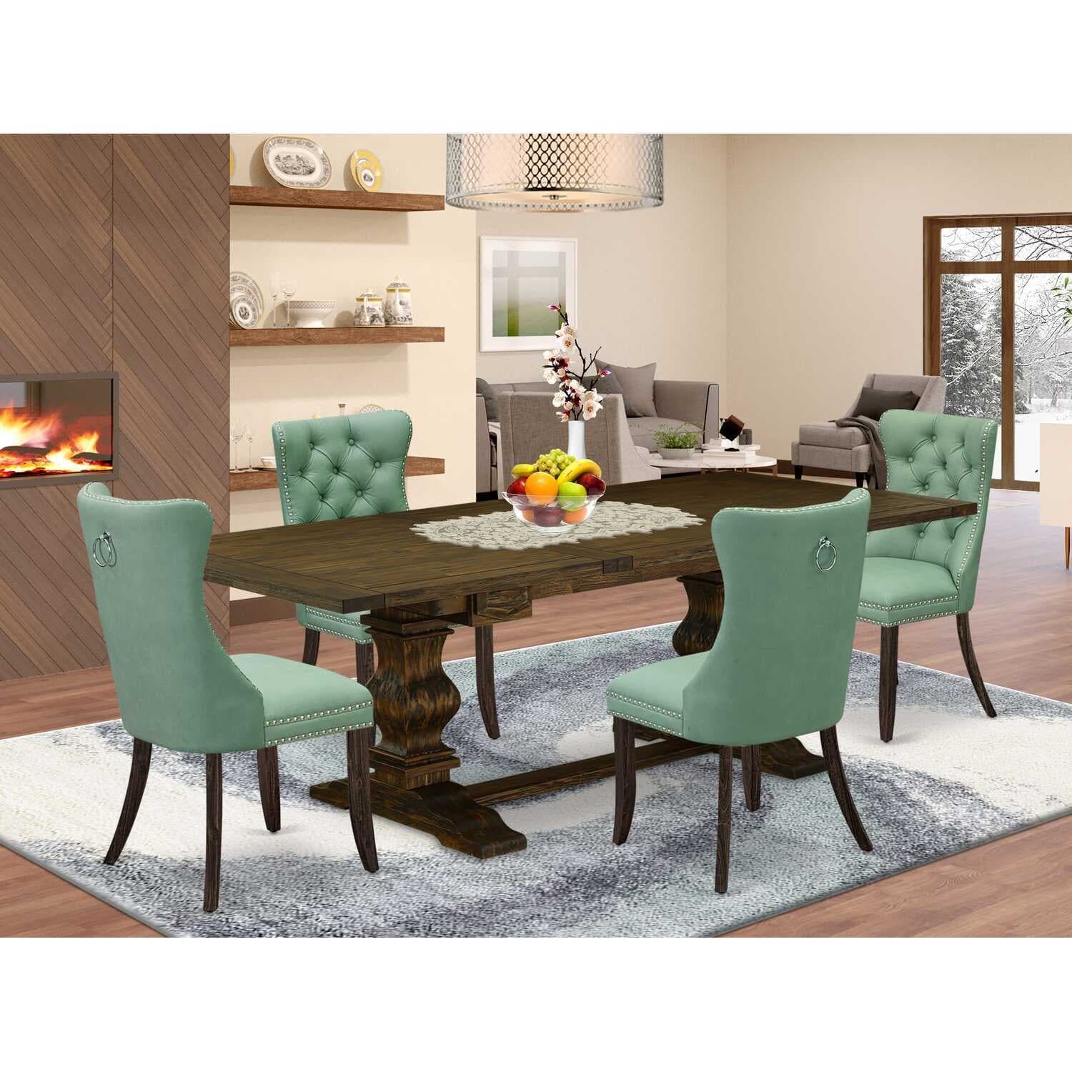Rectangle Dining Table Set with 4 Chairs - Jacobean Finish Kitchen Table