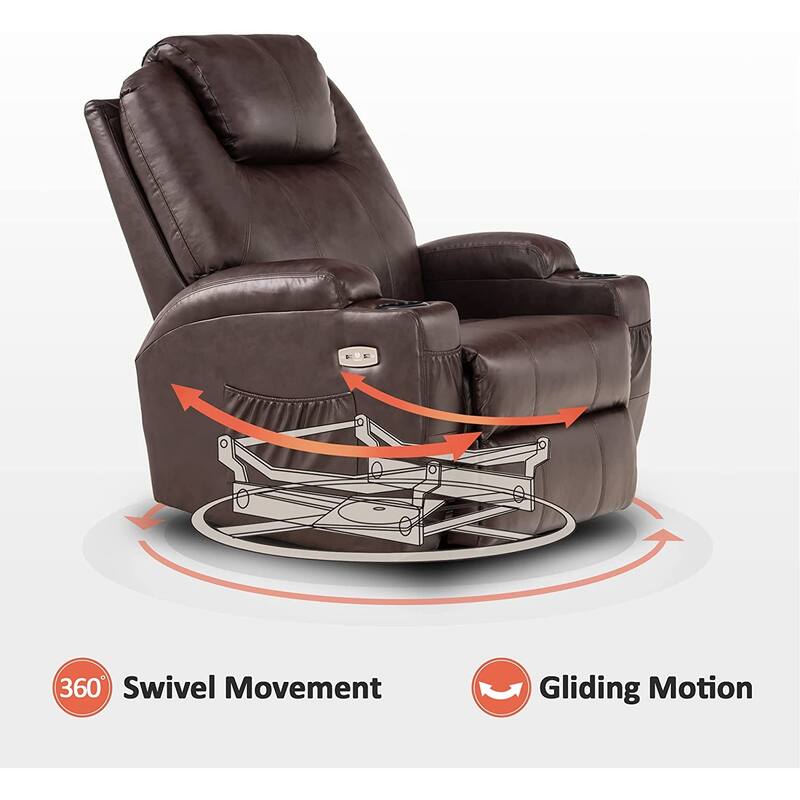 MCombo Manual Swivel Glider Rocker Recliner Chair with Massage and Heat, Faux Leather 8031