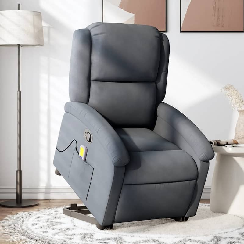 vidaXL Stand up Massage Recliner Chair Power Lift Wingback Armchair Velvet - Dark gray