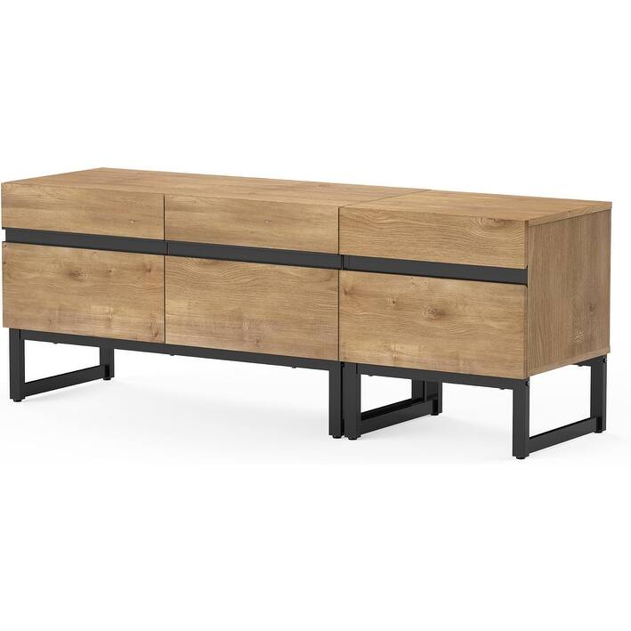 WAMPAT Modern TV Stand for TVs up to 50 inch TV, 2 in 1 Entertainment Center TV Console with Storage Cabinets and Metal Base