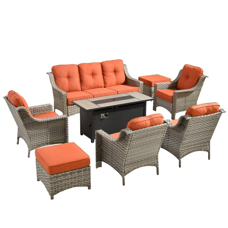 XIZZI 8-piece Outdoor Patio Furniture Set with 54" Fire Table