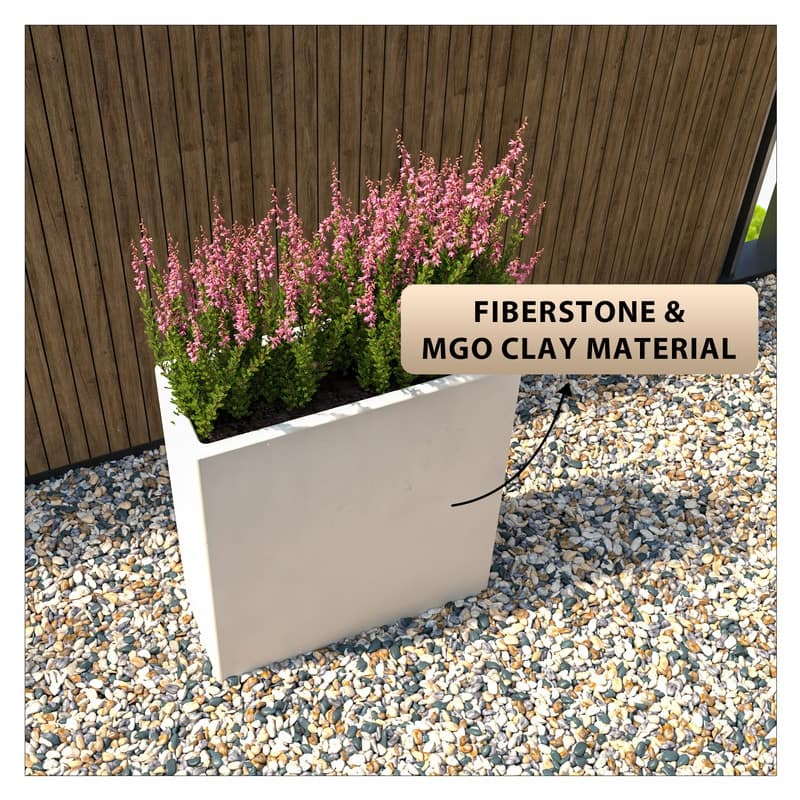 Thistle Handcrafted Rectangular Planter in Fiberstone and MgO Clay with Drainage Holes for Healthy Plants Indoor Outdoor Use