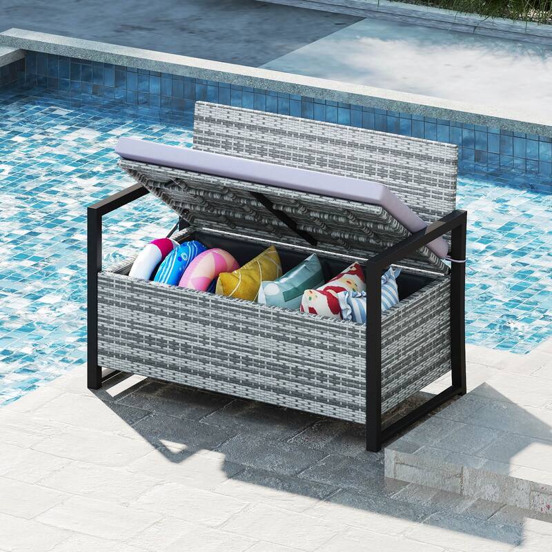 Costway Patio Storage Bench Wicker Loveseat with Built-in Storage & - See Details
