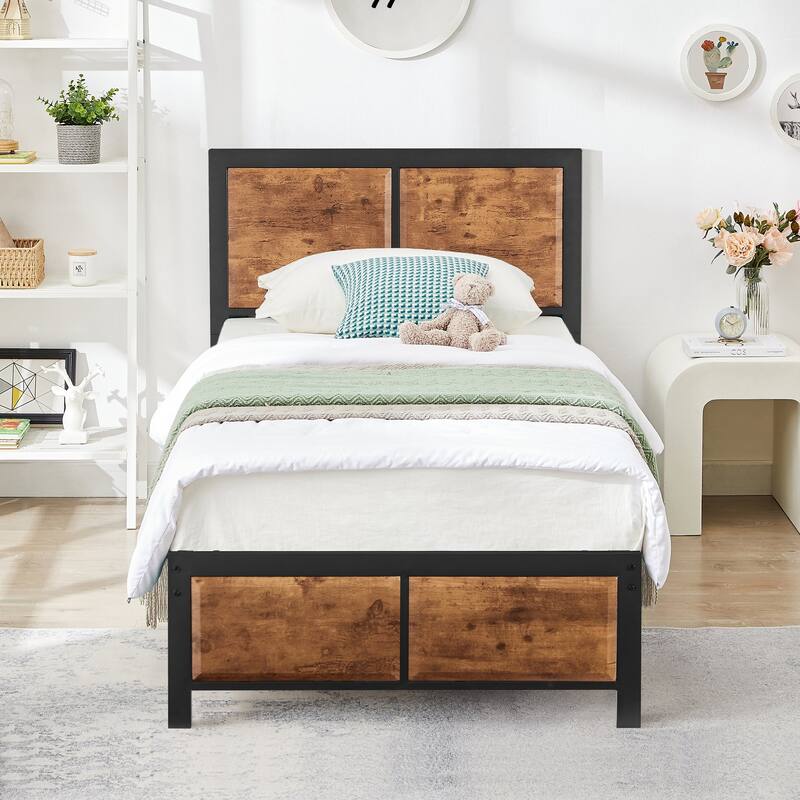 VECELO 3-Pieces Bedroom Sets, Platform Bed with Headboard and Set of 2 Nightstands