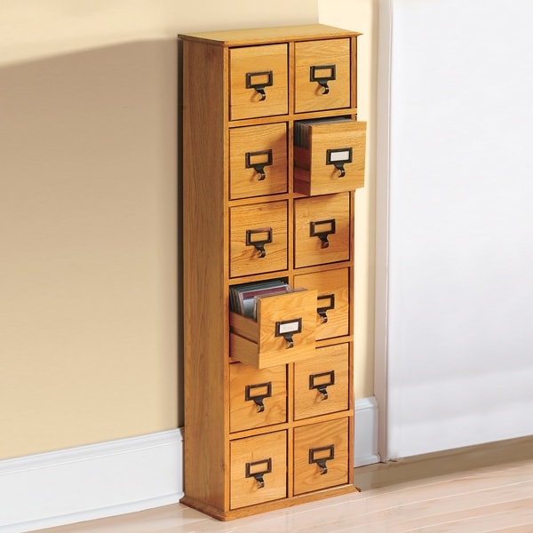 Shop Library Card Catalog CD/DVD Storage Cabinet 12 Drawer Stores 228 ...
