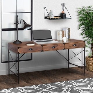 Brunei 59'' Wide 3 Drawer Wood Grain Farmhouse Writing Desk - Bed Bath ...