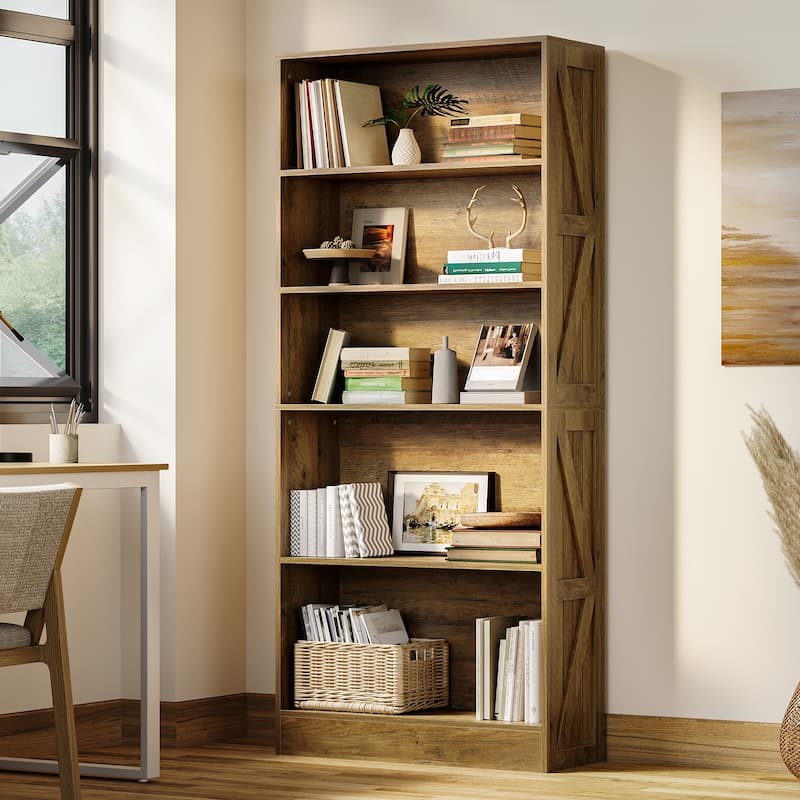 5 Tier Book Shelf Wooden Bookcase - Brown