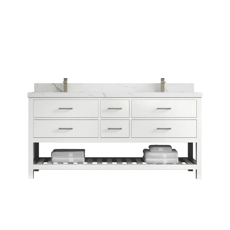 Willow Collections 72 in. W x 22 in. D Parker Double Sink Bathroom Vanity with Countertop - 2" Calacatta Laza - White