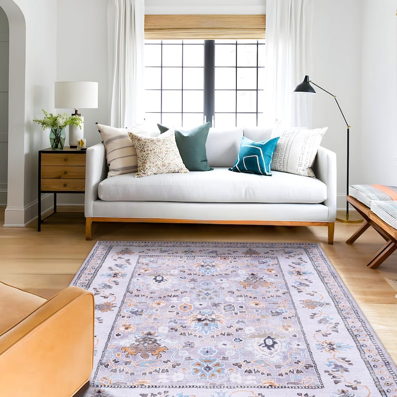 Machine Washable Indoor Rug Floral Pattern Stain Free for Indoor Living Room Bedroom Office Area Rug