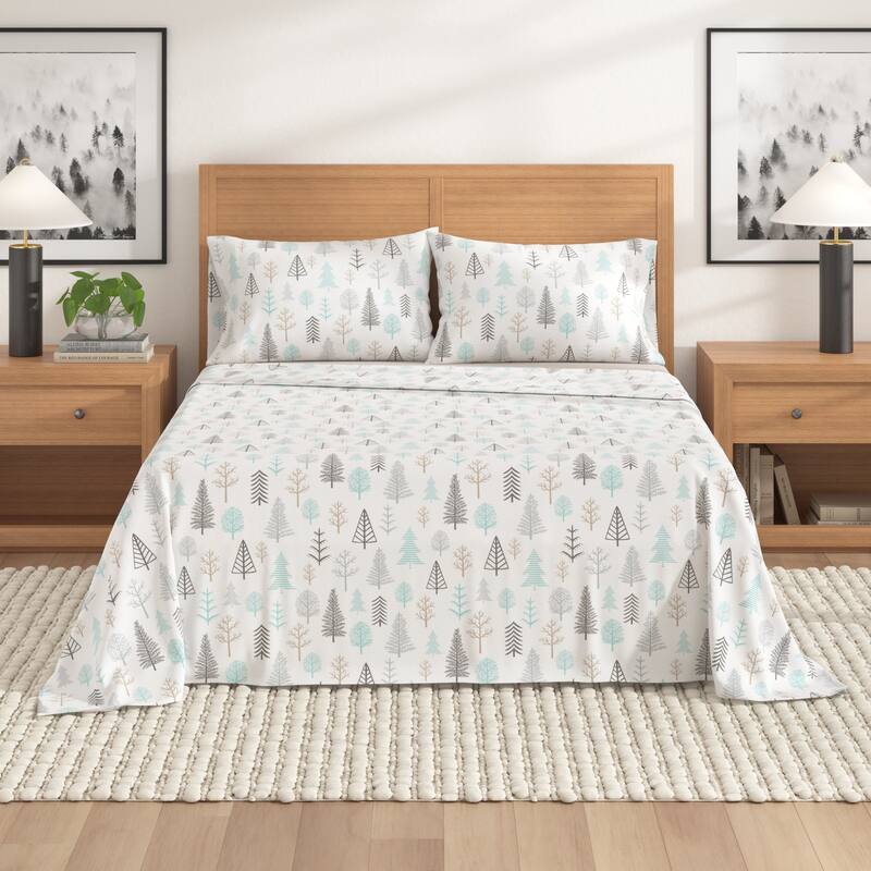 Linery & Co. Winter Turkish Cotton Double-Brushed Flannel Bed Sheet Set - Twin - Winter Forest
