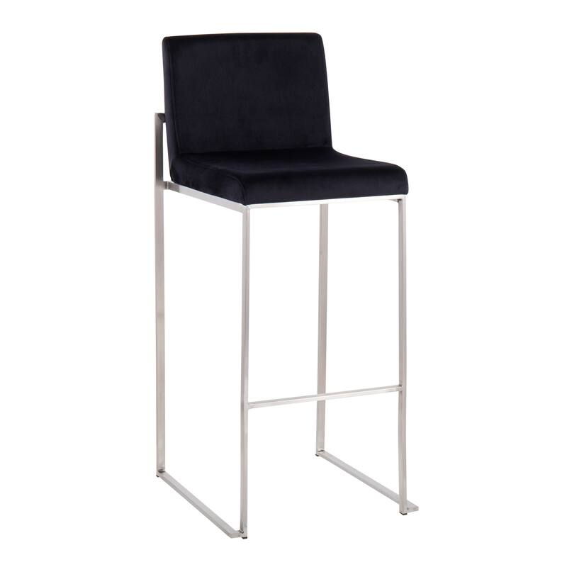Silver Orchid Forrest High Back Bar Stool - Set of 2 - Black Velvet & Stainless Steel