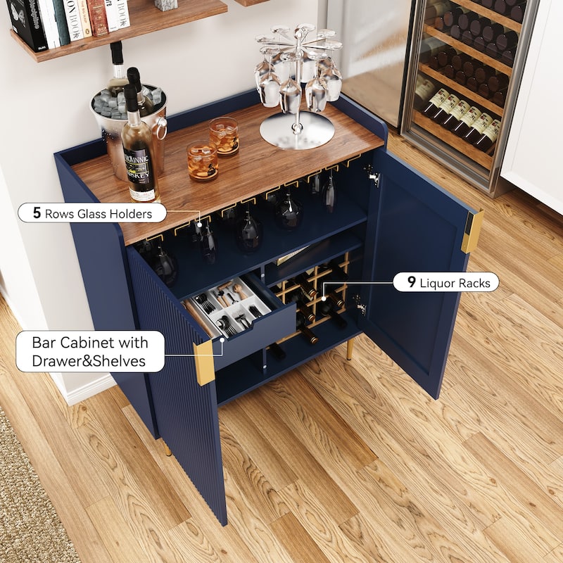 31.6'' Modern Coffee Bar Cabinet with Wine Racks and Storage Drawer