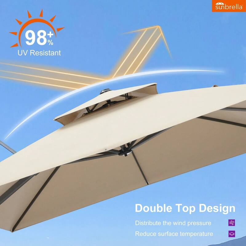 PURPLE LEAF 09x12/10x13 ft Rectangular Heavy Duty Large Offset Hanging 360°Rotation Patio Cantilever Umbrella with Base