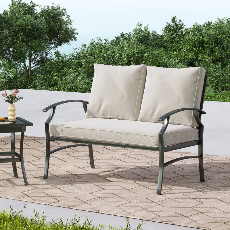 DREAMSIDEA Outdoor Metal Cushioned Loveseat Sofa