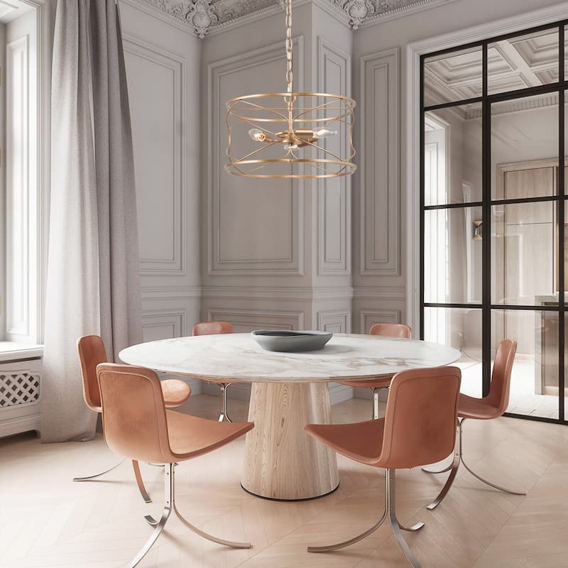Flot Mid-century Modern 3-light Drum Chandelier Ceiling Lights Cage Kitchen Island Pendant Lamp - D 15.5'' x H 69.5''