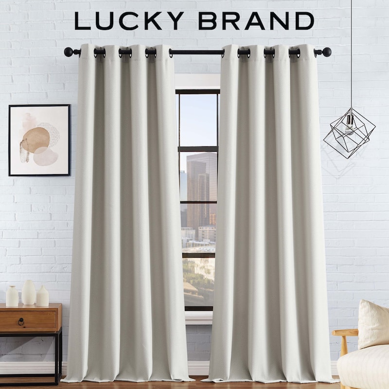 Lucky Brand Ember Thermal Woven Room Darkening Grommet Window Curtain Panel Pair with Tiebacks - 84 Inches - Linen