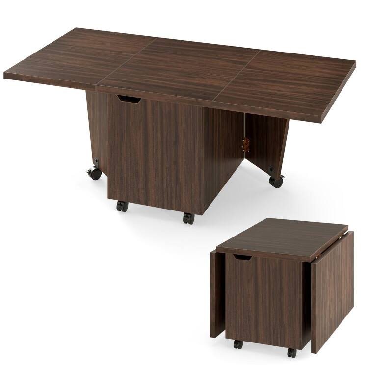 Folding Coffee Table with Storage Cabinet Expandable Living Room Table on Wheels with Quick Folding Top - 48" x 24" x 18"