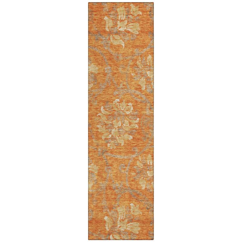Machine Washable Indoor/ Outdoor Chantille Scroll Floral Rug