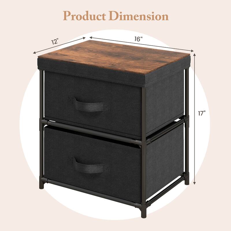 Gymax 2PCS Fabric Bedside Table 2 Drawers Nightstand Small Dresser