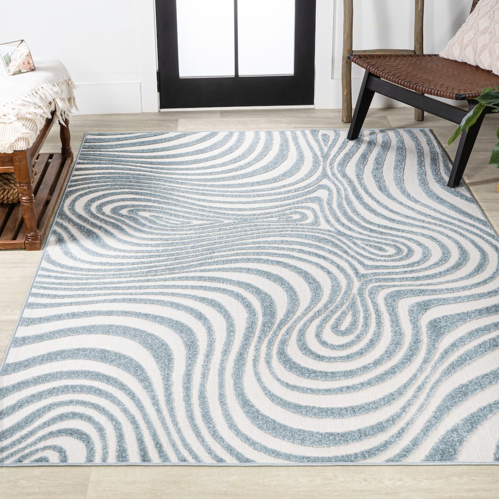 JONATHAN Y Nordby Abstract Groovy Striped Light Blue/Ivory Area Rug