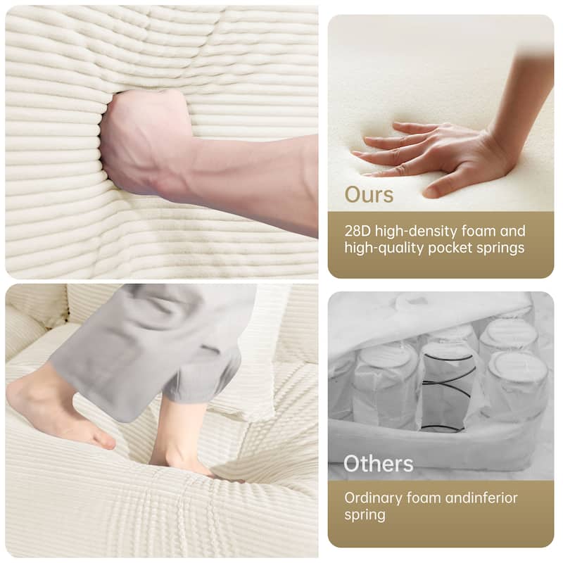 GDFStudio - Corduroy 3-Seater 130" Cloud Sofa Couch with Extra-Thick Armrests