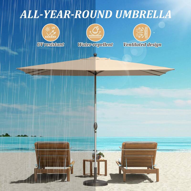 Rectangle Patio Umbrella with Crank Lift and Tilt Function 
