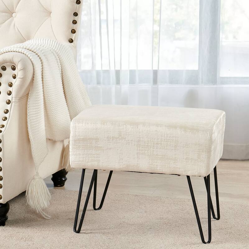 Textured Velvet Ottoman - 19" x 13" x 17" H - Gardenia