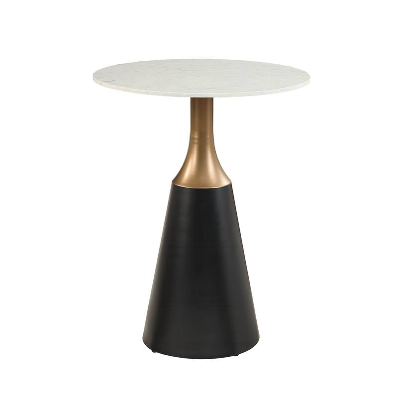 Round Artificial Marble Counter Height Table with Single Pedestal Base in Black - White/Black - White/Black
