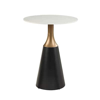 Round Artificial Marble Counter Height Table with Single Pedestal Base in Black - White/Black
