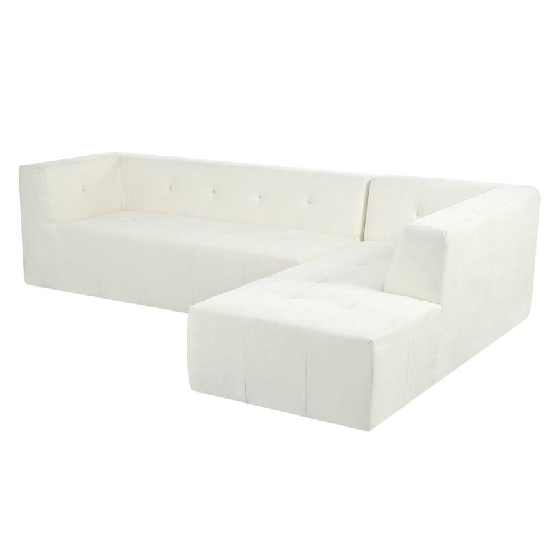 112.2*74" Modular Sofa Set, Beige Chenille, 2pcs Free Combo, L-Shaped