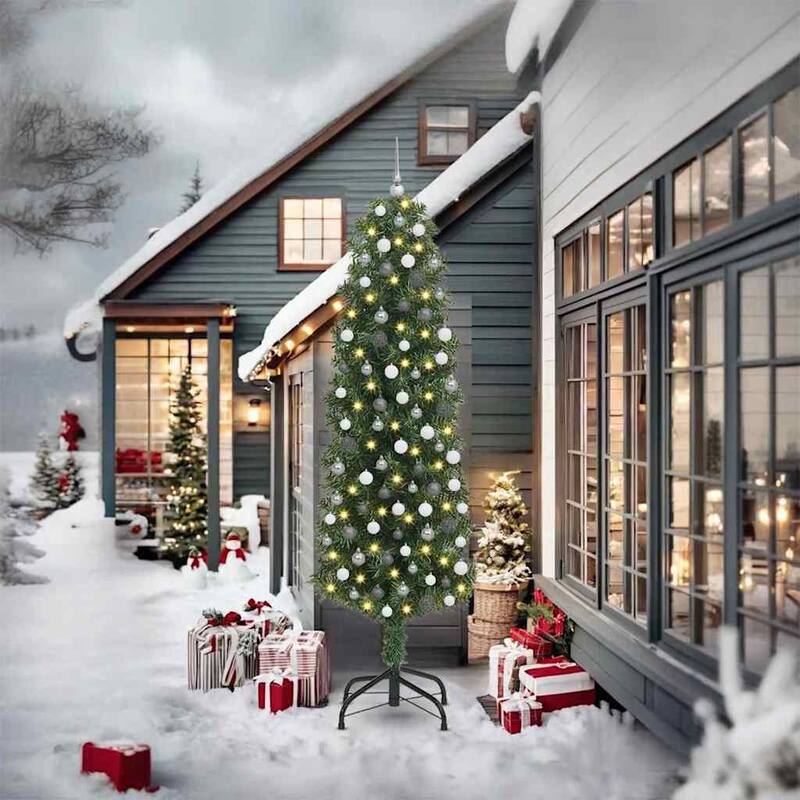 vidaXL Artificial Christmas Tree Green - Green with LEDs and gold/bronze balls - 6 Foot