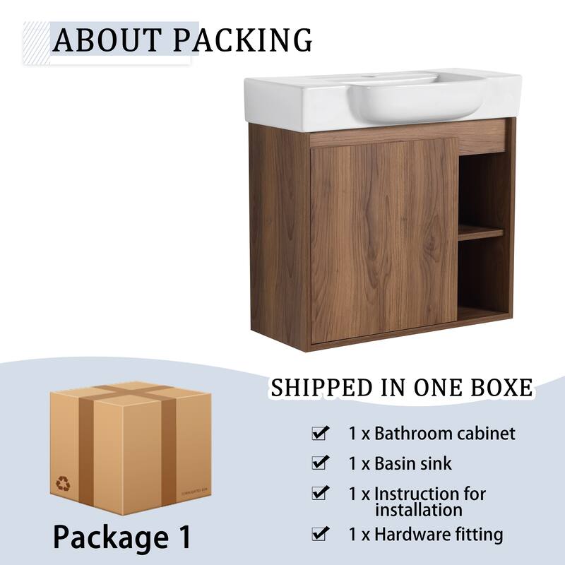 24'' Wall-Mounted Bathroom Vanity with Ceramic Sink