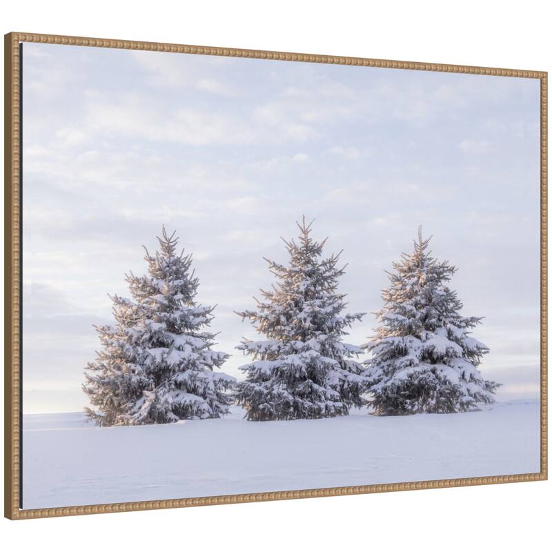 Kate and Laurel Sylvie Beaded Snowy Pine Trees Framed Canvas by Stephanie Klatt - 28x38