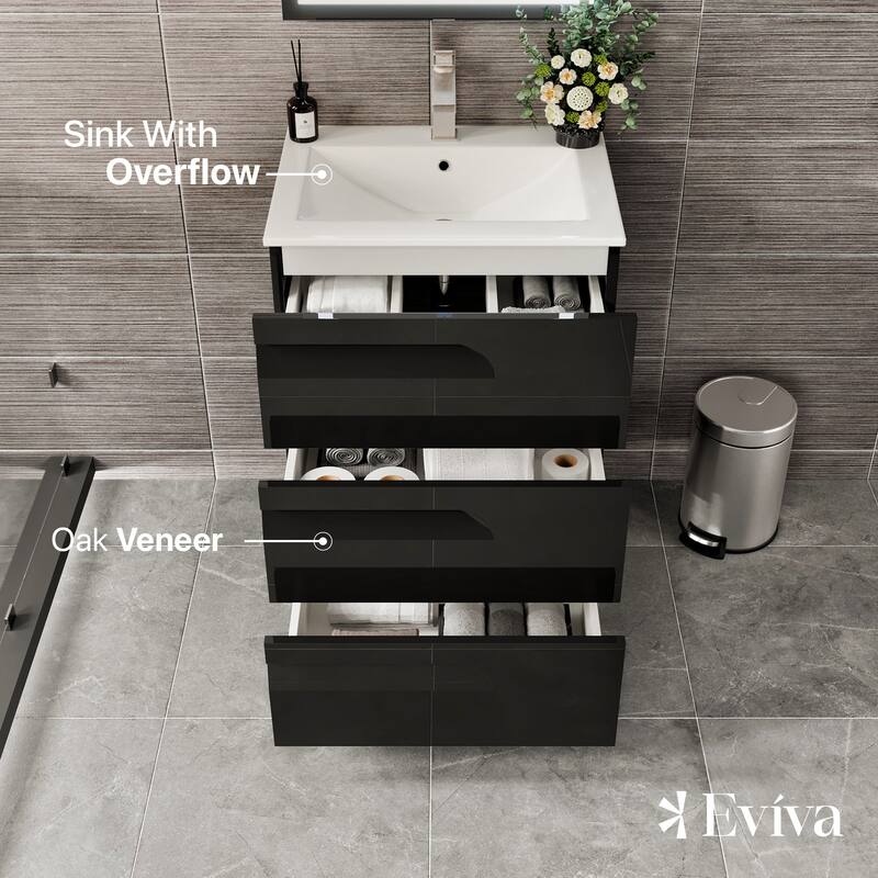 Eviva Joy 28"W Bath Vanity with Porcelain Top & Integrated Sink