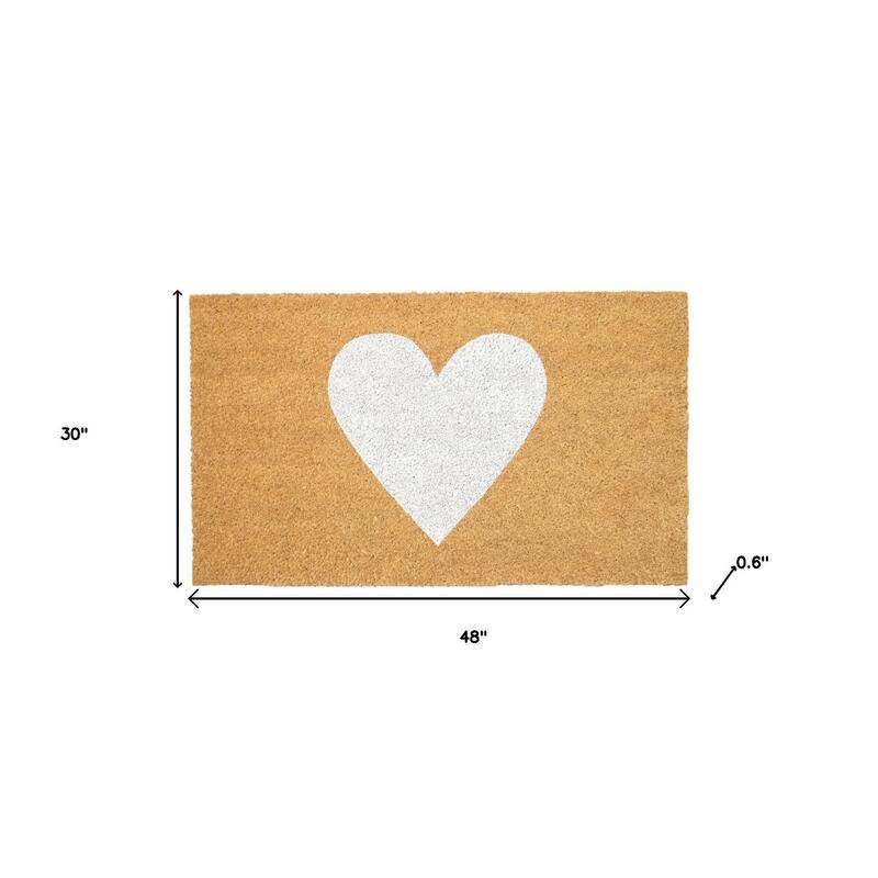 HomeRoots 30" X 48" Brown And White Heart Outdoor Coir Door Mat - 30.00' X '48.00
