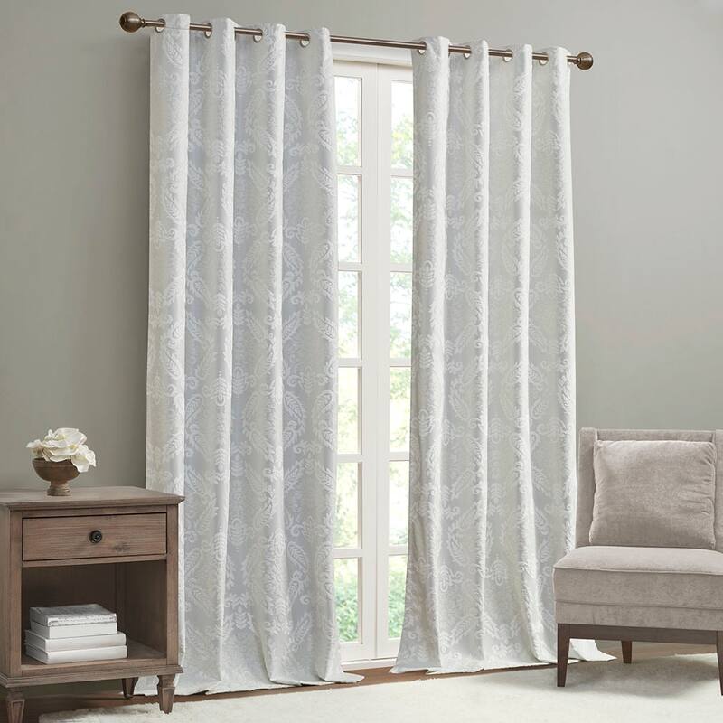Knitted Jacquard Paisley Total Blackout Grommet Top Curtain Panel(Only 1 Pc Panel)