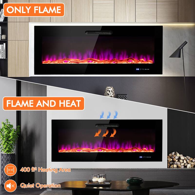 Costway 50''\60'' Electric Fireplace Recessed Wall Mounted Heater