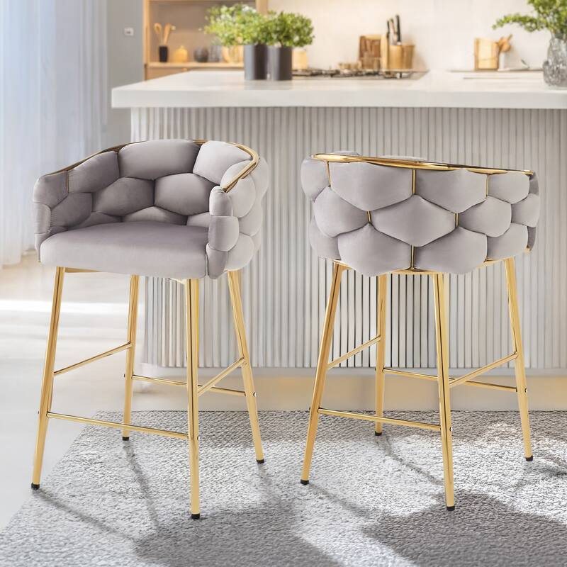 Roomfitters 28'' Velvet Counter Stools, Set of 2 Modern Upholstered Bar Chairs with Soft Cushions and Iron Frame