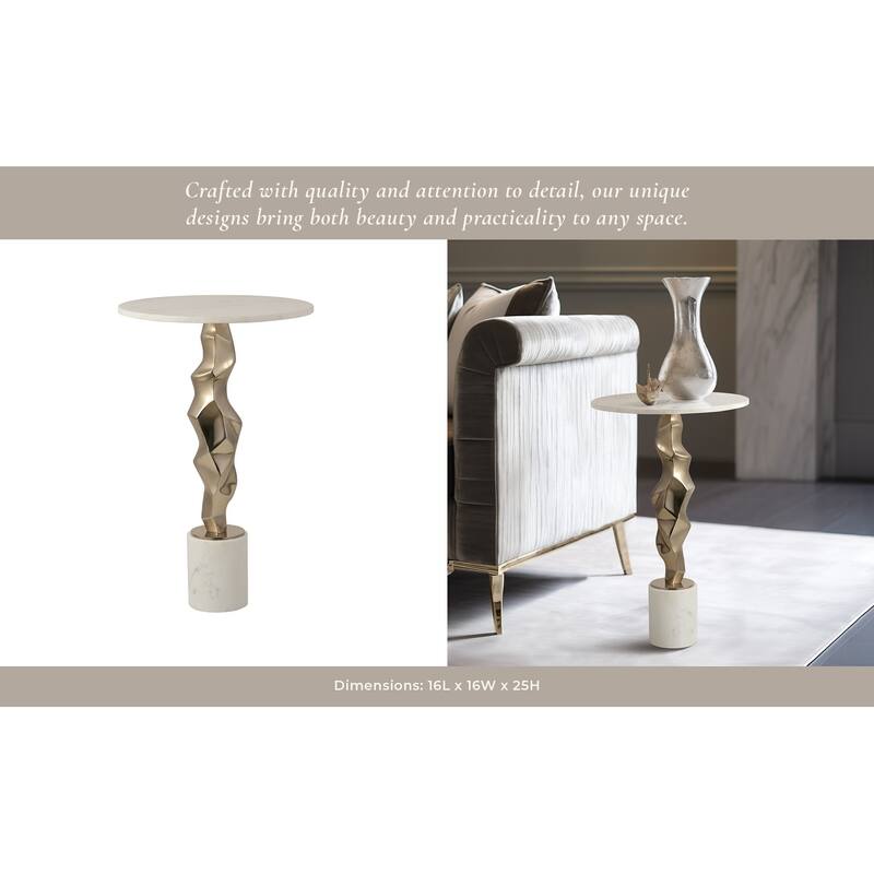 Sagebrook Home Luxurious 25" Aluminum & Marble Accent Table - 16" x 16" x 25"