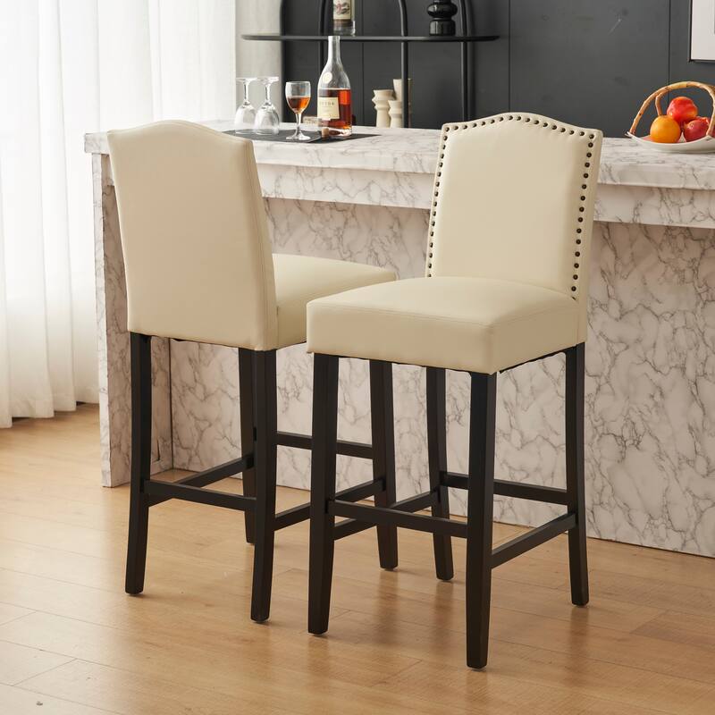 Barstools Set of 2, Counter Height Upholstered Bar Stools for Kitchen Island, 300LBS Weight Capacity - Beige